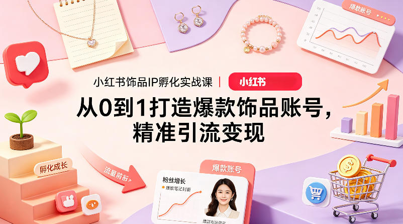 小红书饰品IP孵化实战课｜从0到1打造爆款饰品账号，精准引流变现|网创挖金社