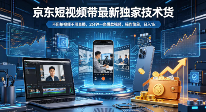 京东短视频带货最新独家技术，不用拍视频不用直播，2分钟一条爆款视频，操作简单，日入1k+【揭秘】|网创挖金社