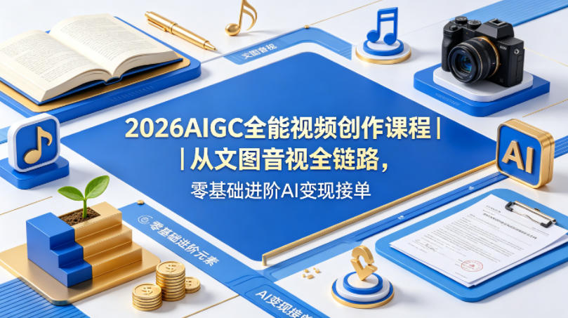 2026AIGC全能视频创作课程｜从文图音视全链路，零基础进阶AI变现接单|网创挖金社