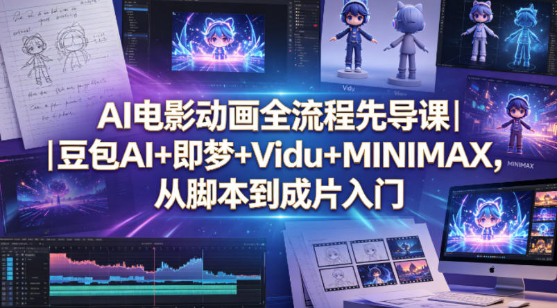 AI电影动画全流程先导课｜豆包AI+即梦+Vidu+MINIMAX，从脚本到成片入门|网创挖金社