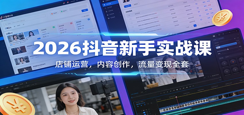 2026抖音新手实战课：店铺运营，内容创作，流量变现全套|网创挖金社