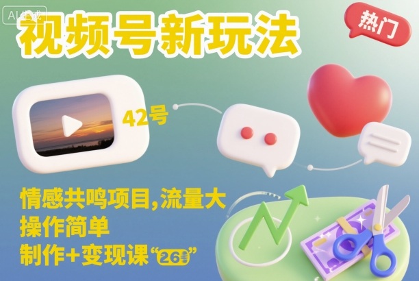 视频号新玩法，情感共鸣项目，流量大，操作简单，制作+变现课|网创挖金社