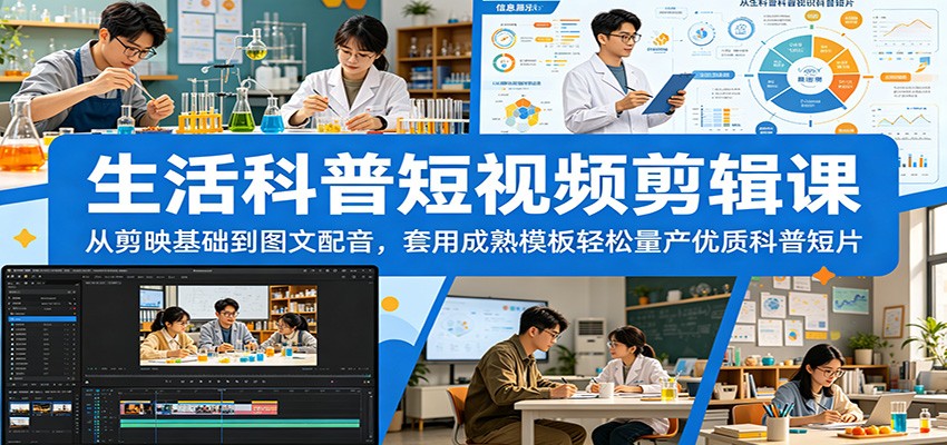 生活科普短视频剪辑课：从剪映基础到图文配音，套用成熟模板轻松量产优质科普短片|网创挖金社