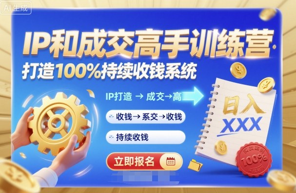 带你成为IP和成交高手的训练营，打造100%持续收钱系统|网创挖金社
