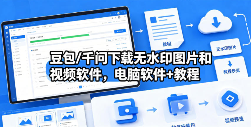 豆包/千问下载无水印图片和视频软件,电脑软件+教程|网创挖金社