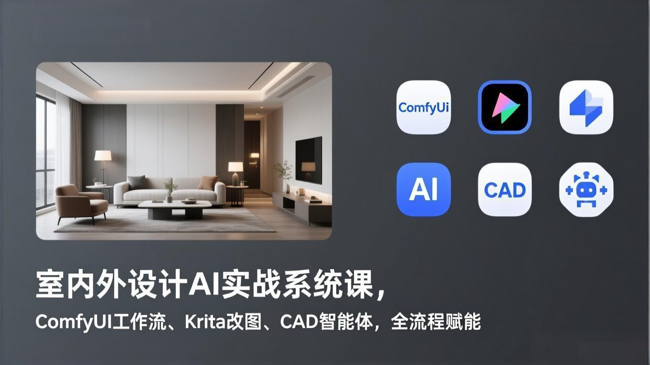 室内外设计AI实战系统课,ComfyUI工作流、Krita改图、CAD智能体,全流程赋能|网创挖金社