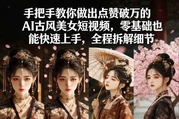 手把手教你做出点赞破万的AI古风美女短视频，零基础也能快速上手，全程拆解细节|网创挖金社