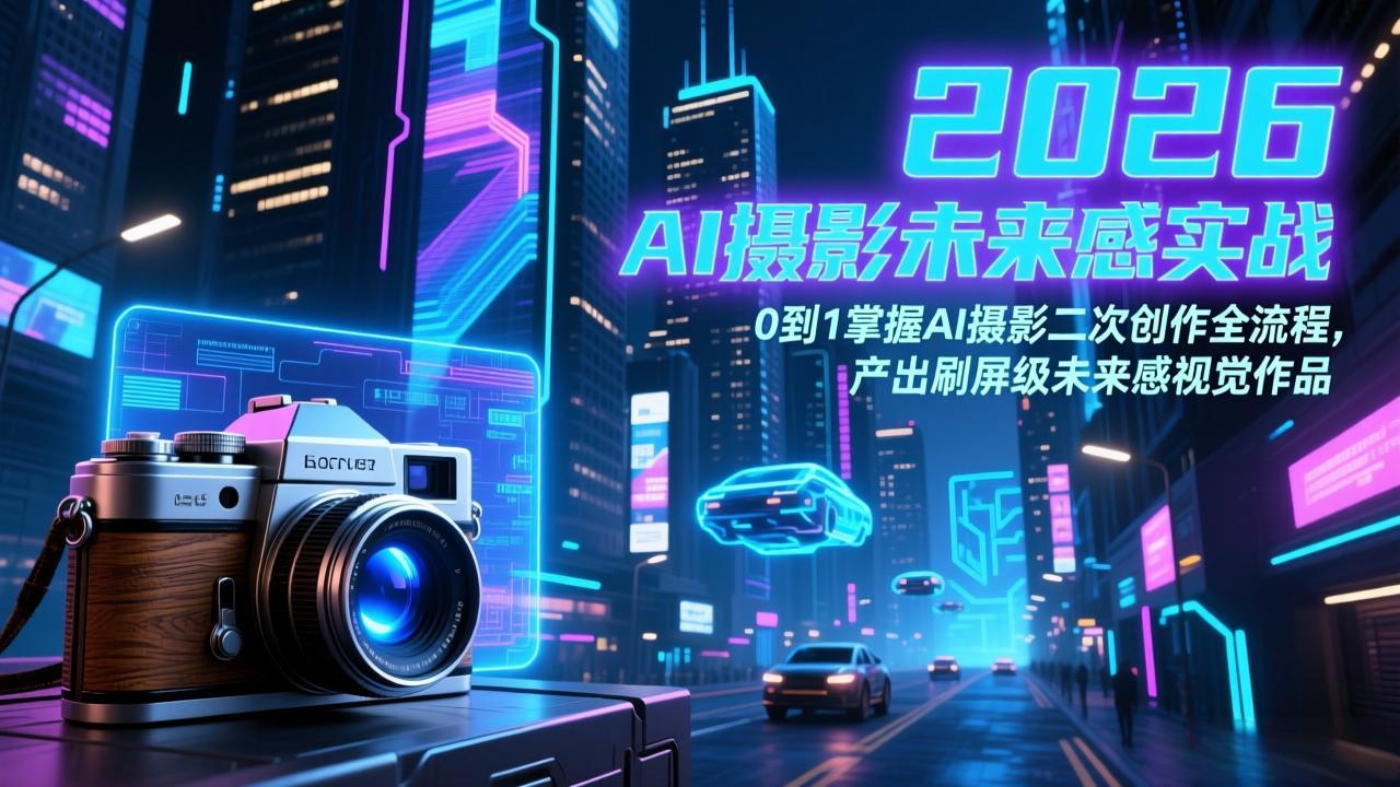 2026 AI摄影未来感实战:0到1掌握AI摄影二次创作全流程,产出刷屏级未来感视觉作品|网创挖金社