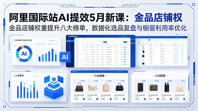 阿里国际站AI提效5月新课：金品店铺权重提升八大榜单，数据化选品复盘与橱窗利用率优化|网创挖金社