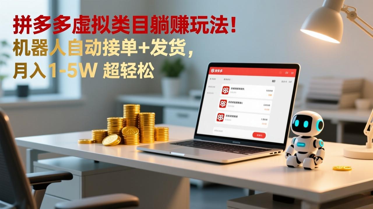 多多虚拟类目躺赚玩法！机器人自动接单+发货，月入 1-5W 超轻松|网创挖金社