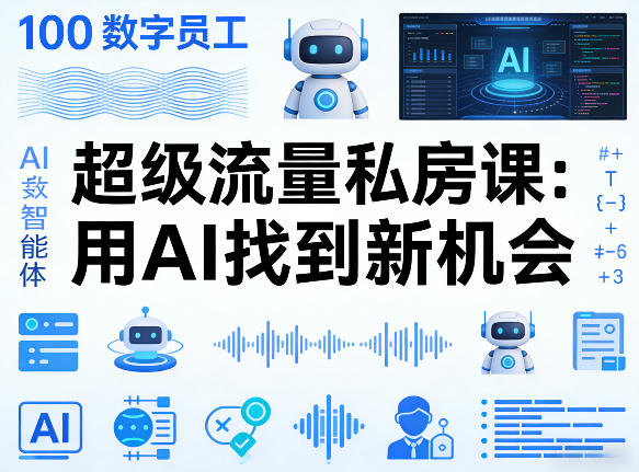 你的AI数字员工100个智能体，超级流量私房课，用AI找到新机会|网创挖金社