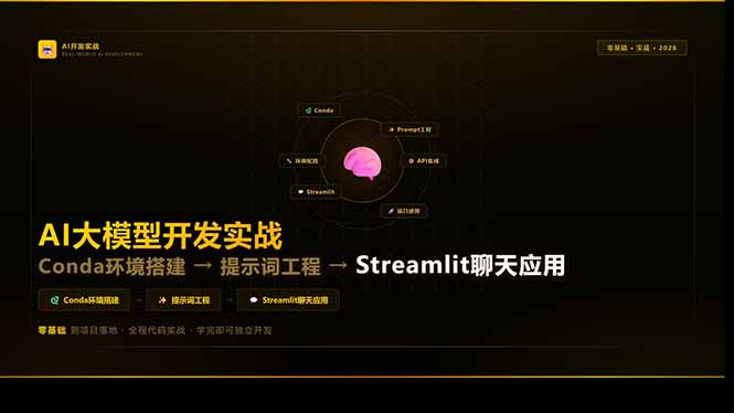 AI大模型开发实战：Conda环境搭建→提示词工程→Streamlit聊天应用，零基础到项目落地|网创挖金社
