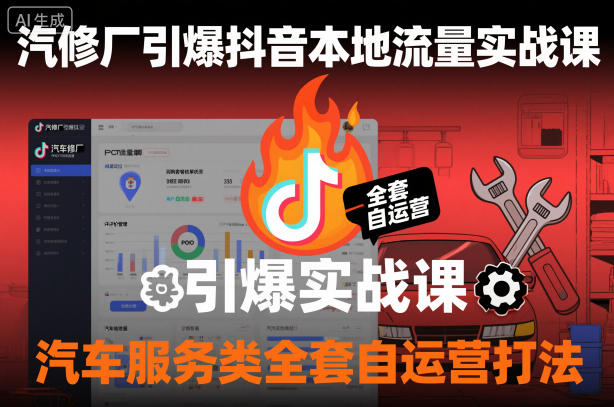 汽修厂引爆抖音本地流量实战课，汽车服务类全套自运营打法|网创挖金社