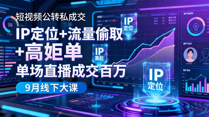 短视频公转私成交9月线下大课，IP定位+流量偷取+高客单，单场直播成交百万|网创挖金社