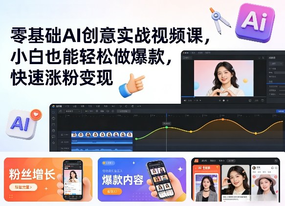 零基础AI创意实战视频课，小白也能轻松做爆款，快速涨粉变现|网创挖金社