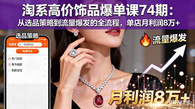 淘系高价饰品爆单课74期：从选品策略到流量爆发的全流程，单店月利润8万+|网创挖金社