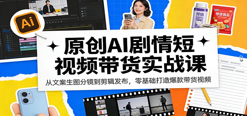 原创AI剧情短视频带货实战课：从文案生图分镜到剪辑发布，零基础打造爆款带货视频|网创挖金社