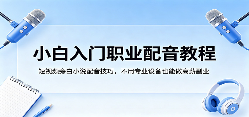 小白入门职业配音教程，短视频旁白小说配音技巧，不用专业设备也能做高薪副业|网创挖金社