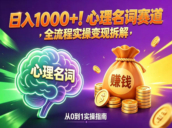 心理名词赛道，新手小白也能做，全流程项目拆解，单日变现1k+|网创挖金社
