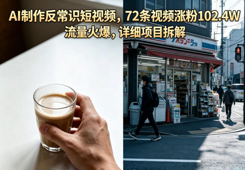 AI制作反常识短视频，72条视频涨粉102.4W，流量火爆，详细项目拆解|网创挖金社