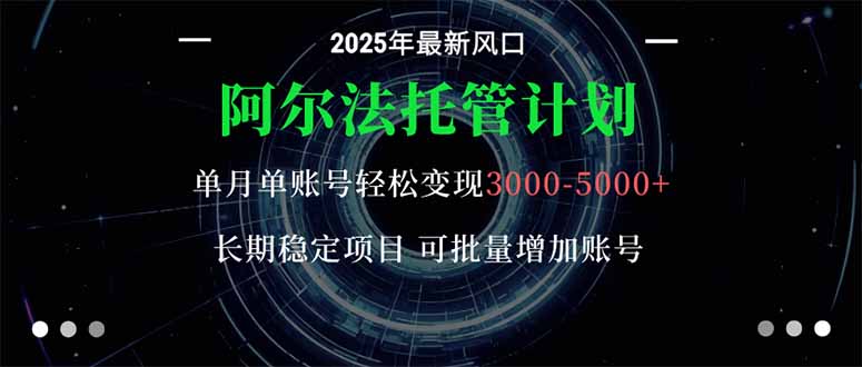 阿尔法托管计划 单账号月入3000-5000，长期稳定项目，新手小白轻松上手。|网创挖金社