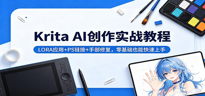 Krita AI创作实战教程：LORA应用+PS链接+手部修复，零基础也能快速上手|网创挖金社