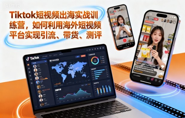 Tiktok短视频出海实战训练营,如何利用海外短视频平台实现引流、带货、测评|网创挖金社