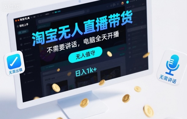 淘宝无人直播带货，不需要出镜，不需要讲话，电脑全天开播，轻松上手，日入1k+【揭秘】|网创挖金社
