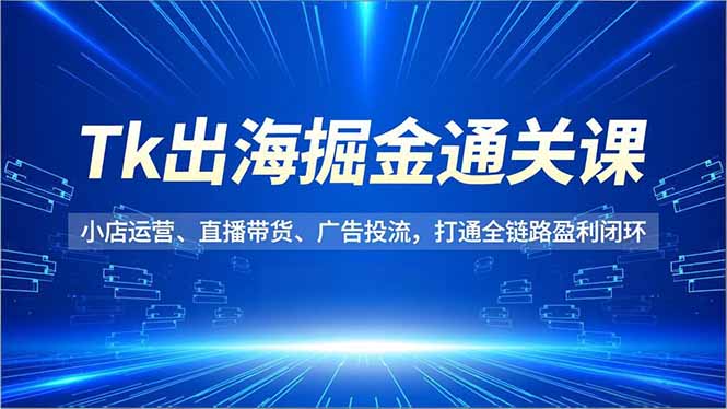 Tk出海掘金通关课，小店运营、直播带货、广告投流，打通全链路盈利闭环|网创挖金社