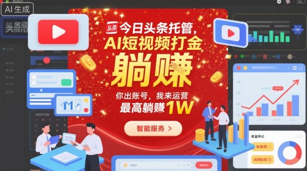 今日头条托管，AI短视频打金，你出账号，我来运营，最高躺賺1W【揭秘】|网创挖金社