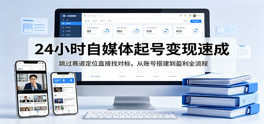 24小时自媒体起号变现速成，跳过赛道定位直接找对标，从账号搭建到盈利全流程|网创挖金社