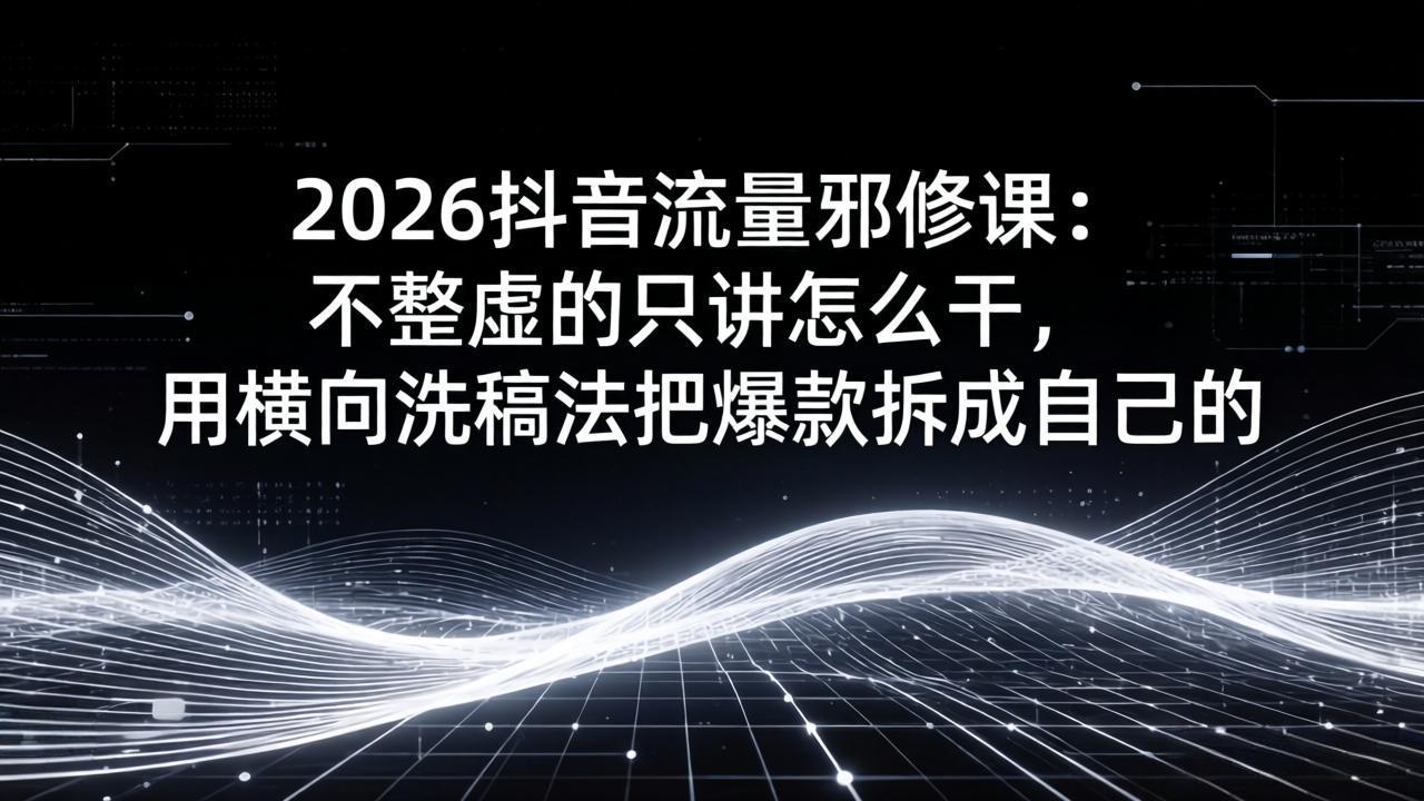 2026抖音流量邪修课：不整虚的只讲怎么干，用横向洗稿法把爆款拆成自己的|网创挖金社