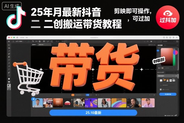 25年10月最新抖音二创搬运带货教程,剪映即可操作,可过抖加