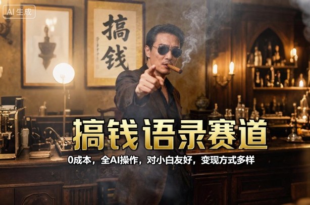 搞钱语录赛道，0成本，全AI操作，对小白友好，变现方式多样|网创挖金社