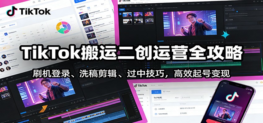TikTok搬运二创运营全攻略：刷机登录、洗稿剪辑 、过中技巧，高效起号变现|网创挖金社
