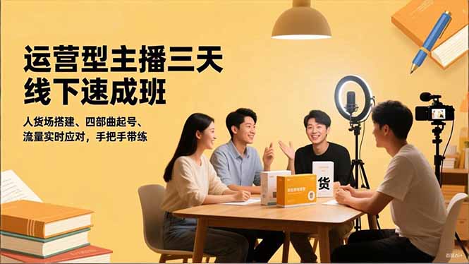 运营型主播三天线下班,人货场搭建,四部曲起号,流量实时应对,手把手带练|网创挖金社
