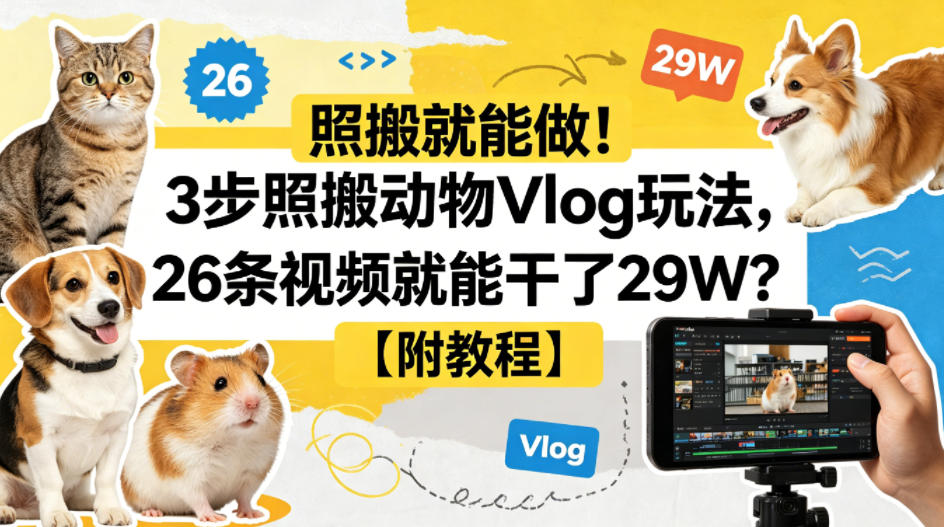 照搬就能做！3步照搬动物Vlog玩法，26条视频就能干了29W？【附教程】【赠coze一键生成工作流】|网创挖金社