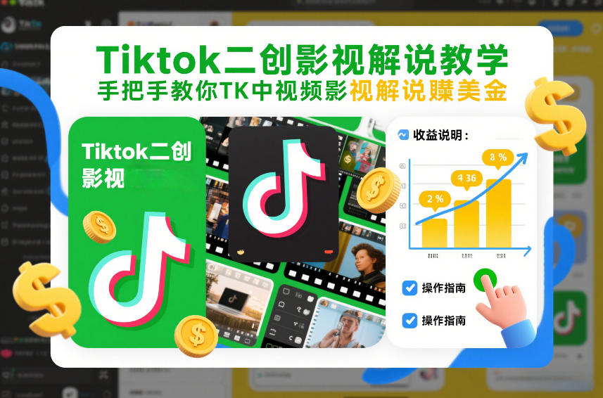 Tiktok二创影视解说教学，手把手教你TK中视频影视解说賺美金(更新26年1月)|网创挖金社