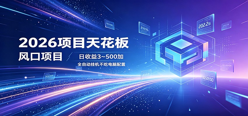 2026项目天花板，风口项目，日收益3~500+全自动挂机，不吃配置|网创挖金社