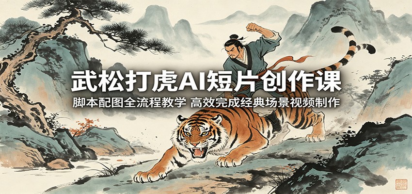 武松打虎AI短片创作课：脚本配图全流程教学，高效完成经典场景视频制作|网创挖金社