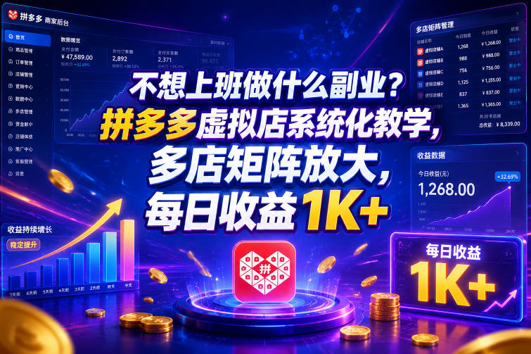 不想上班做什么副业?拼多多虚拟店系统化教学,多店矩阵放大,每日收益1K+【揭秘】|网创挖金社