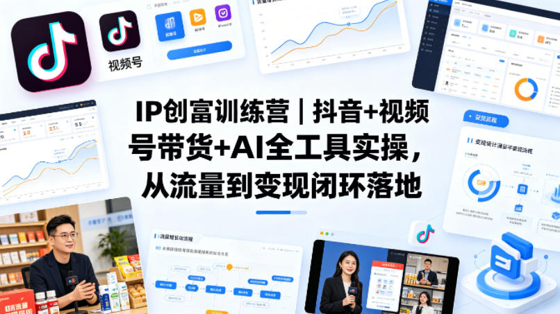 IP创富训练营｜抖音+视频号带货+AI全工具实操，从流量到变现闭环落地|网创挖金社