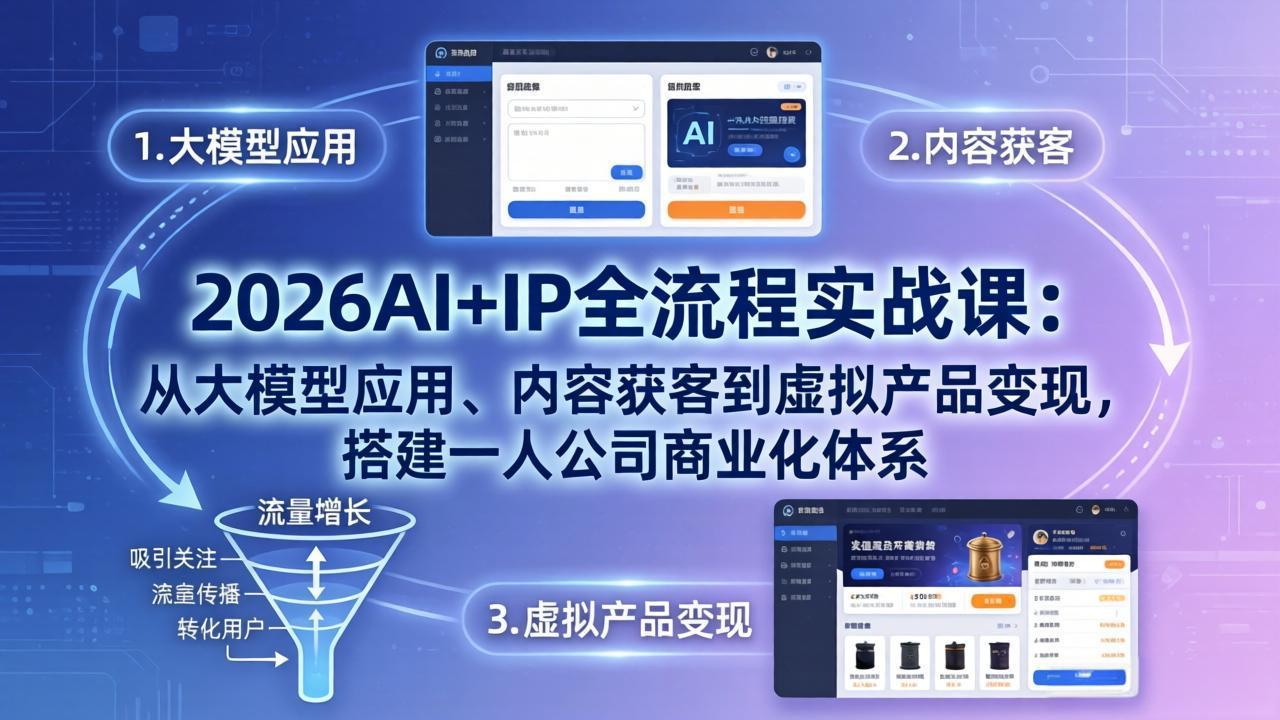 2026AI+IP全流程实战课：从大模型应用、内容获客到虚拟产品变现，搭建一人公司商业化体系|网创挖金社