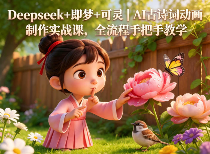 Deepseek+即梦+可灵｜AI古诗词动画制作实战课，全流程手把手教学|网创挖金社