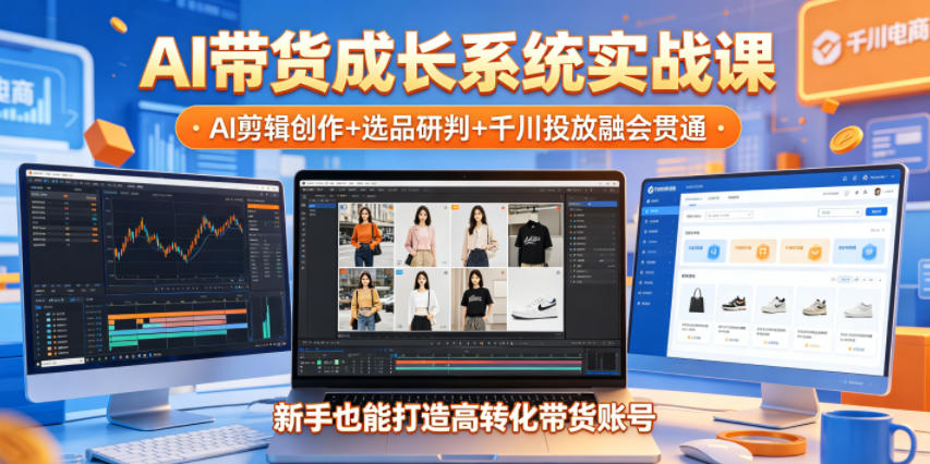 AI带货成长系统实战课，AI剪辑创作+选品研判+千川投放融会贯通，新手也能打造高转化带货账号(更新2026年)|网创挖金社