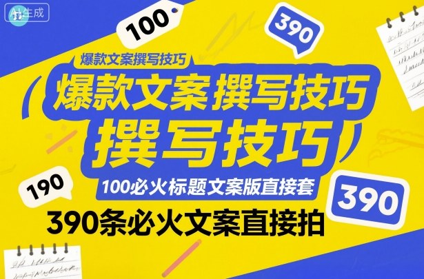 爆款文案撰写技巧，100个必火标题文案模版直接套，390条必火文案直接拍|网创挖金社