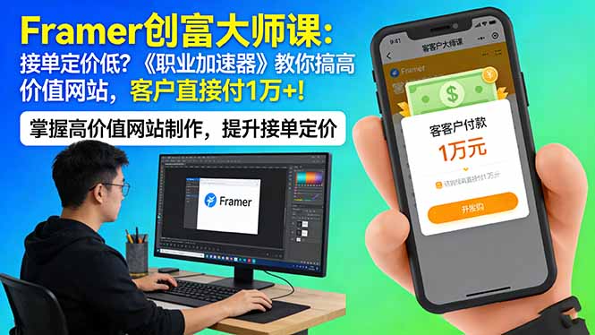 Framer 创富大师课：接单定价低？《职业加速器》教你搞高价值网站，客户直接付 1 万 +|网创挖金社