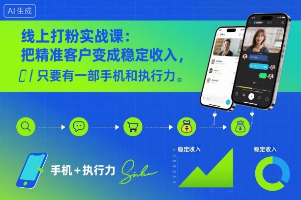线上打粉实战课：把精准客户变成稳定收入，只要有一部手机和执行力|网创挖金社