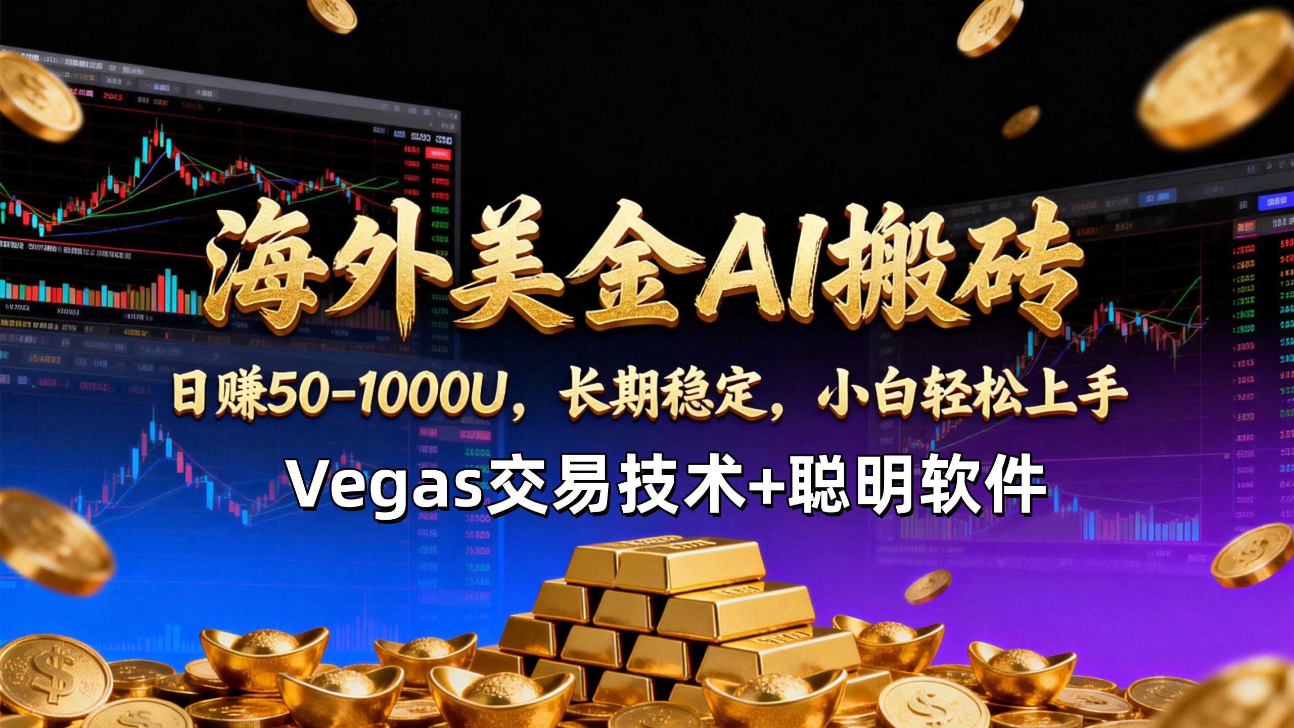 【海外美金AI搬砖】Vegas交易技术+聪明软件，日赚50-1000U，长期稳定，小白轻松上手。|网创挖金社