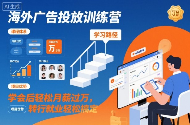 海外广告投放训练营，学会后轻松月薪过万，转行就业轻松搞定|网创挖金社